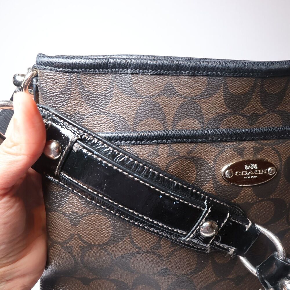 Coach Leather Crossbody Messenger Shoulder Bag Brown & Black Signature C Pattern - Picture 11 of 13